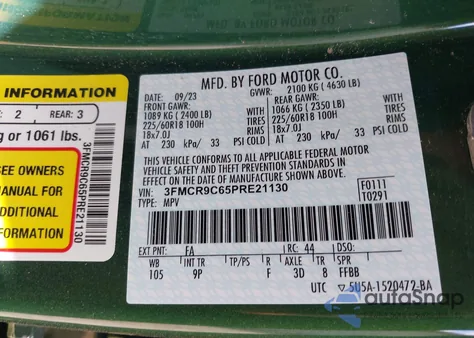 2023 Ford Bronco Sport Outer Banks из США, поврежденный, VIN 3FMCR9C65PRE21130